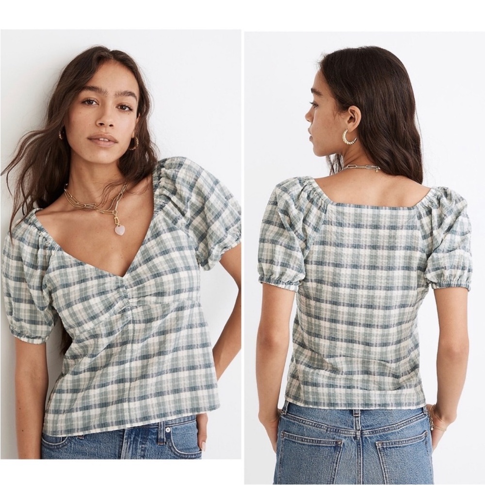 Madewell puff sleeve plaid top
